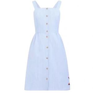 J.Crew Factory Blue Stripe Seersucker Dress Coastal Button Front Size 6